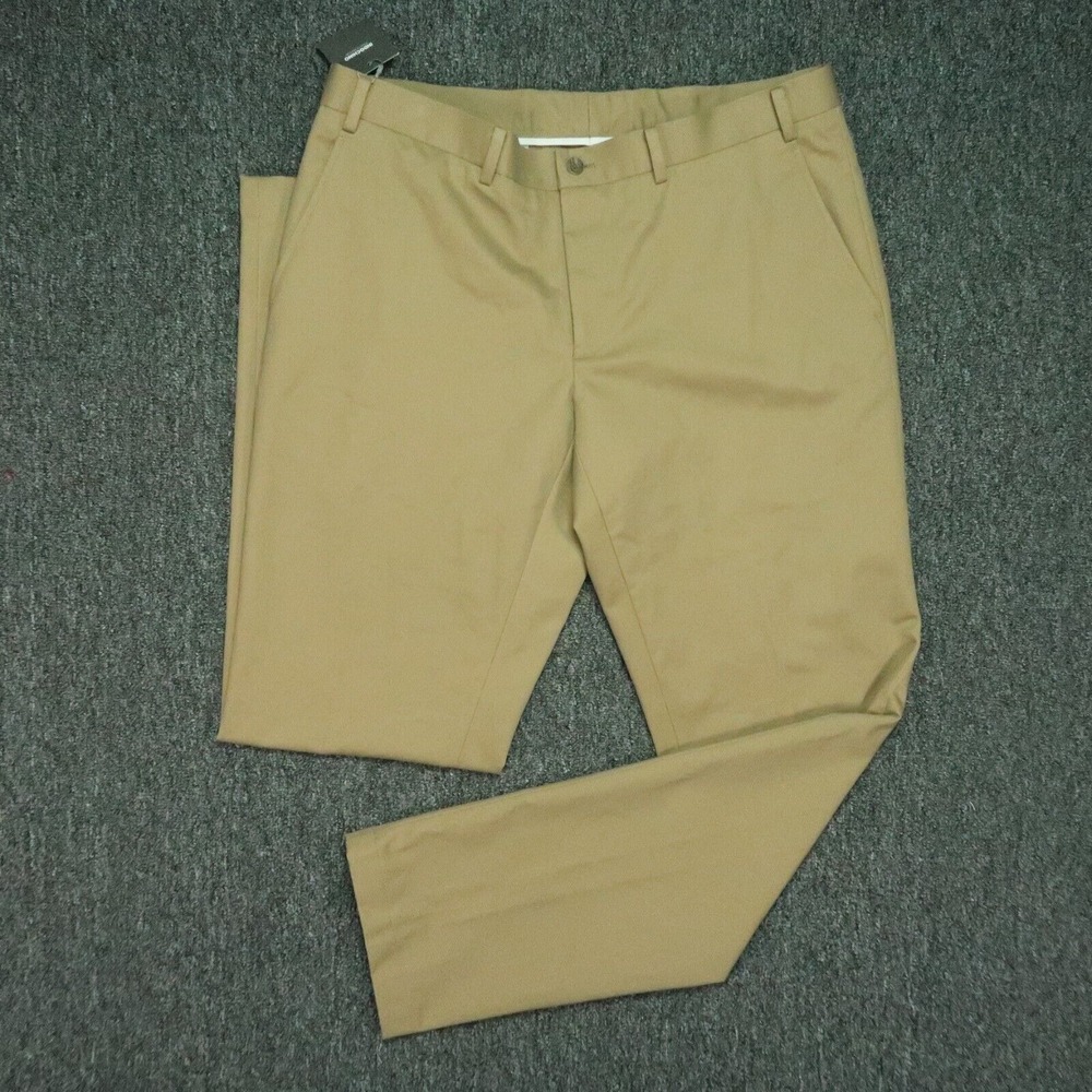 Indochino Pants Mens 35x34 Khaki Tan Trousers Straight Flat‎ Front Custom NWT